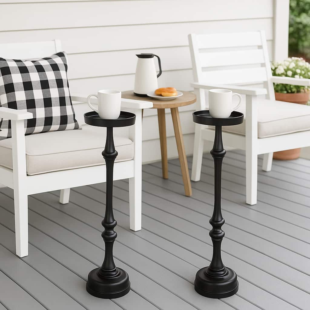 Glam Black Powder-Coated Steel Martini Pedestal Side Table, Indoor/Outdoor, Black