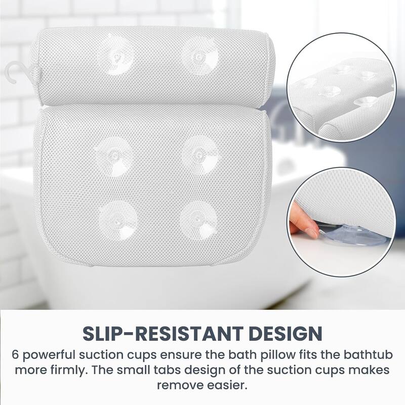 Bath Pillow Bathtub Pillow with 6 NonSlip Suction Cups for Head,Neck