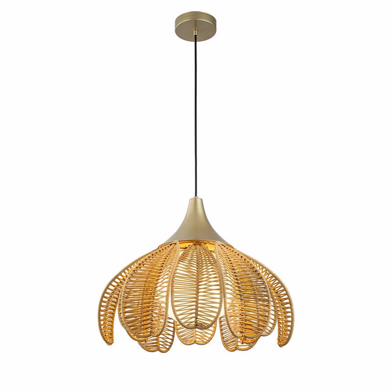 Kamala 1-Light Wicker Outdoor Pendant Light Coastal Boho Style Flower Handwoven - 20" Wide - Light Dune