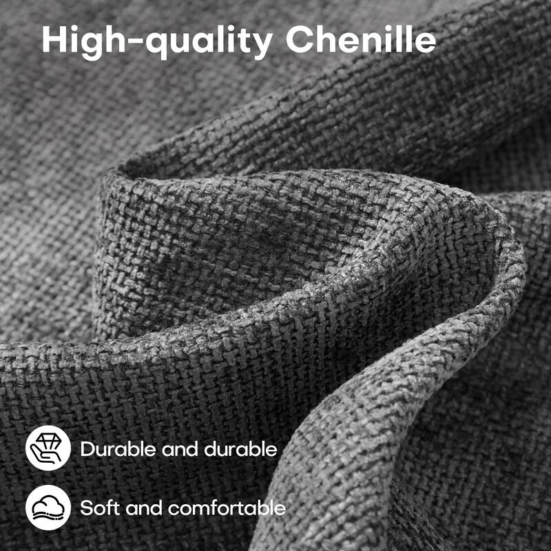 Chenille Fabric Round Ottoman, Coffee Table Bench with Metal Legs