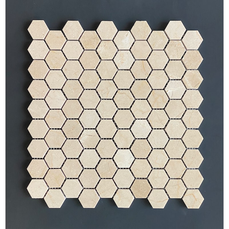 1 1/4 Hexagon Marble Mosaic Tiles - Case (10 Sheets) - Cream Marfil
