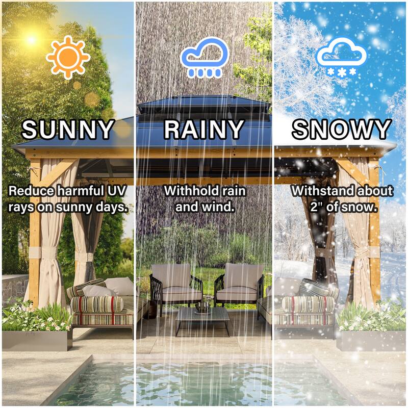 EROMMY Hardtop Gazebo,Outdoor Pergola with Double Roof & Netting & Curtains,Heavy Duty Canopy for Patio, Backyard, Pool party