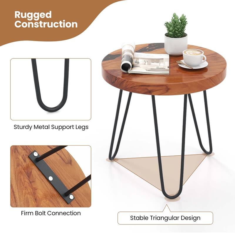 20" Round End Table Outdoor Side Table Rustic Sofa Table for Patio