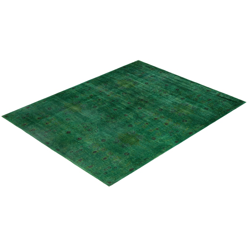 Overdyed One-of-a-Kind Hand-Knotted Area Rug - Green - 9' 0" x 11' 5"