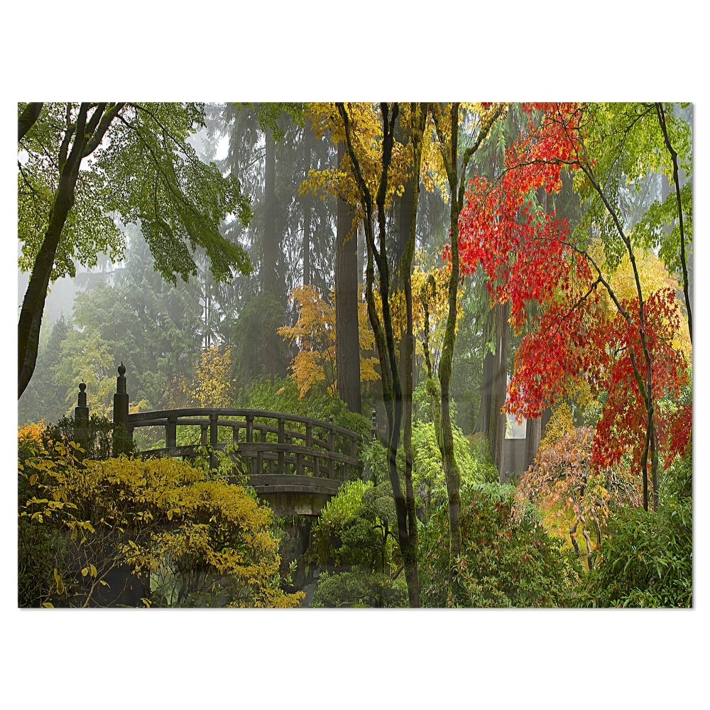 Designart 'Japanese Wooden Bridge in Fall' Photo Metal Wall Art