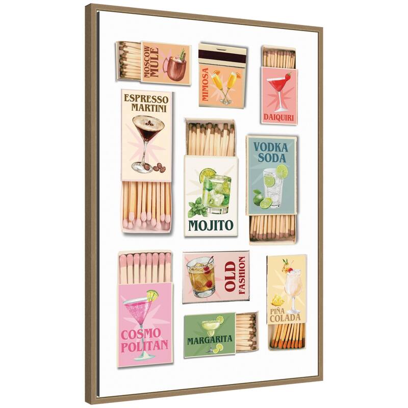 Kate and Laurel Matchboxes Drinks by Honey Island Studio Framed Canvas Wall Art Print - 23 x 33