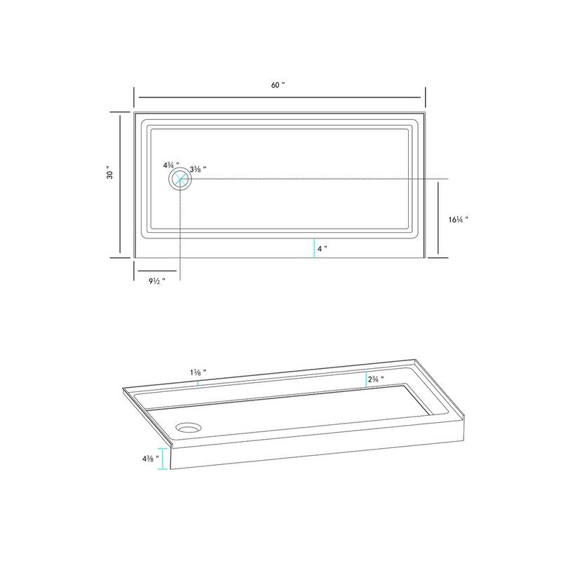 Indigo Home 60x30 inch Single Threshold Shower Tray Left Drain in White