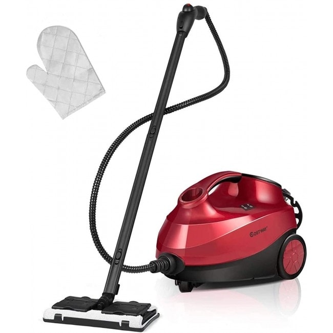 Easy Steam Steam Mop Handheld Floor Cleaner Chemical Free 1500w with 10 Attachments & 1 Spare Pad Steam Mop with 1 Spare Pad, Red 