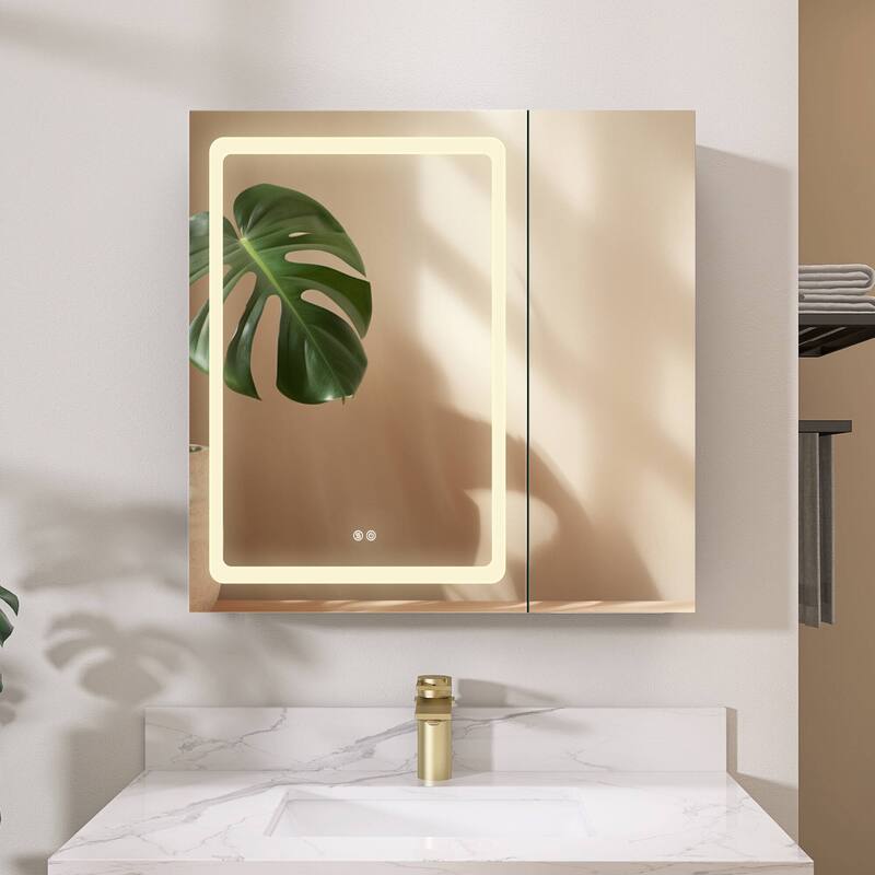 ZEAFIVE LED Black Bathroom Medicine Cabinet Surface Mount Defog Medicine Cabinet 3 Lights Dimmable