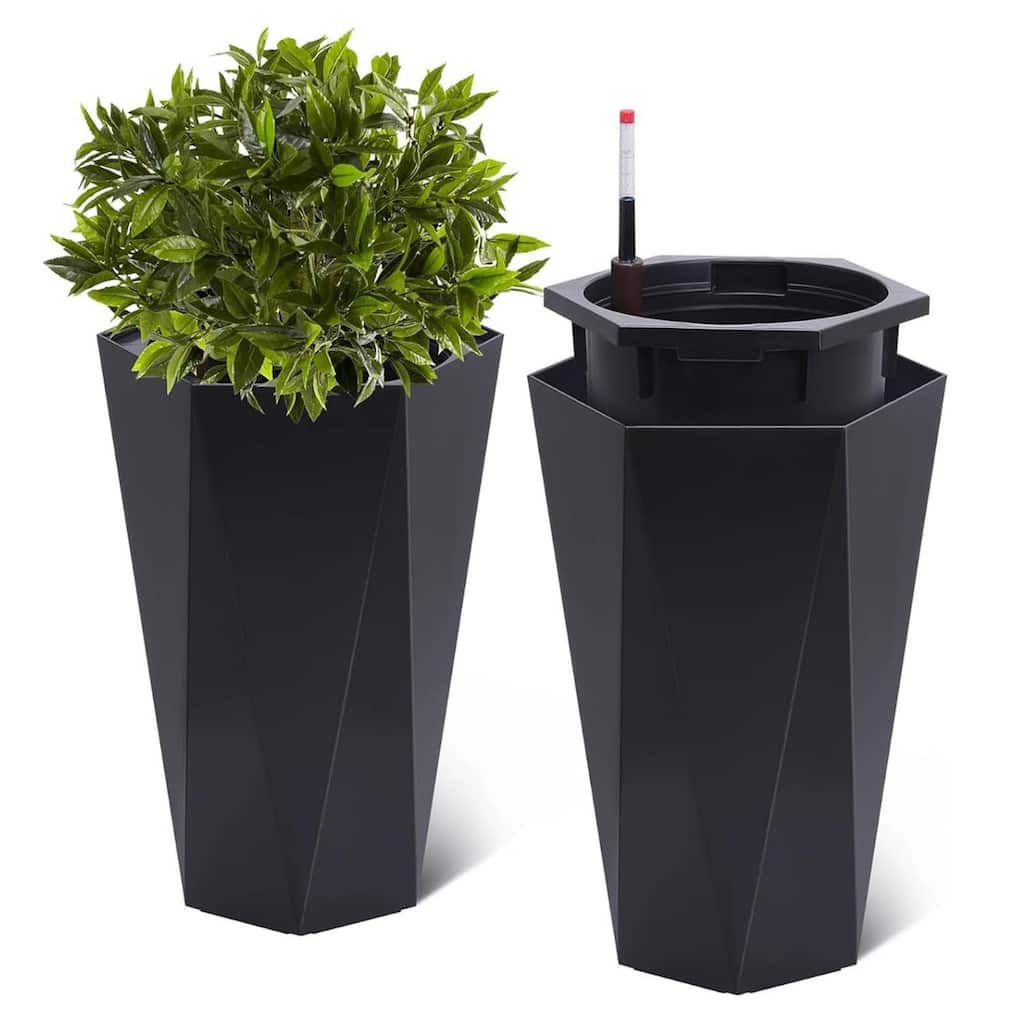 22.5" Set of 2 Self-Watering Tall Planter Pots for Patio, Porch, Garden, Indoor Outdoor