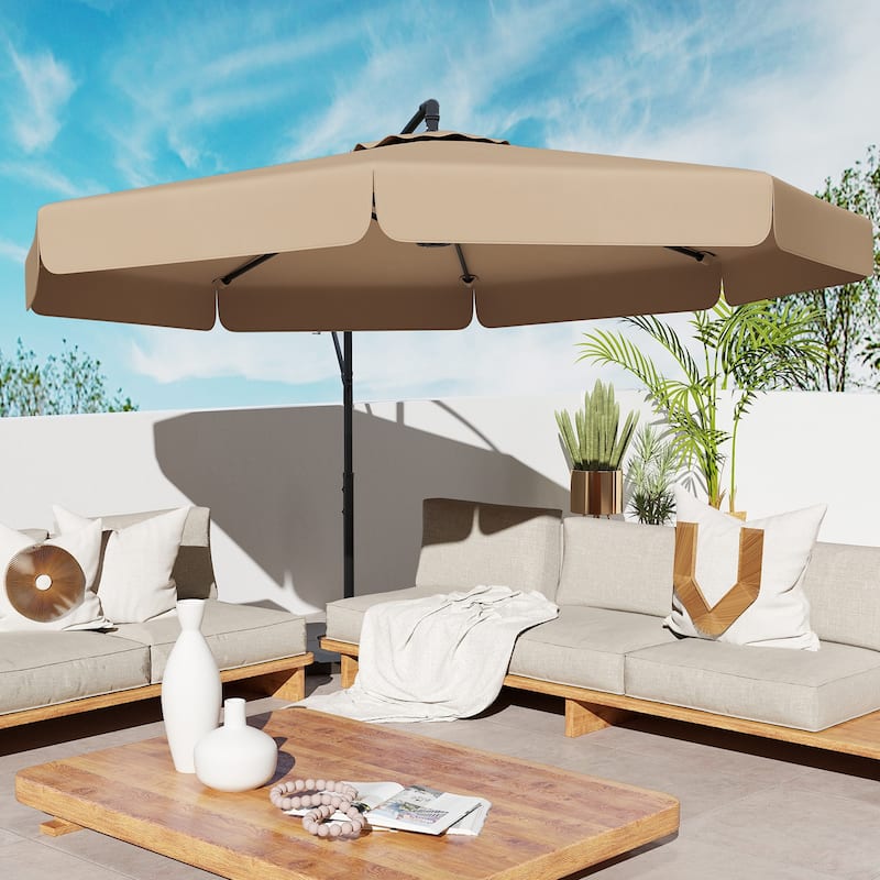 Gymax 10FT Offset Hanging Umbrella Patio Cantilever Umbrella w/ Easy