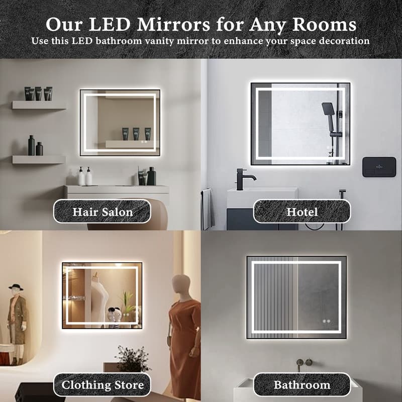 Yulika 30" x 36" LED Bathroom Mirror for Wall Dimmable Vanity Mirror with Lights Memory Smart Mirror - 30x36in