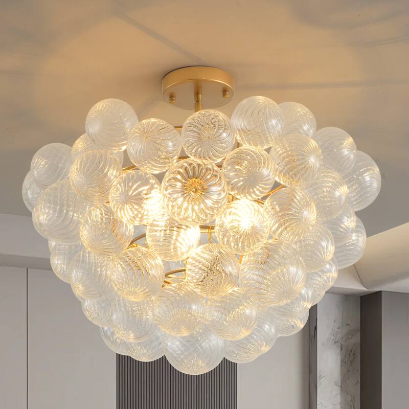 Modern Minimalist Pendant Light Chandelier with Threaded Clear Glass Globe Shade, for Living Room, Dining Room, Kitchen