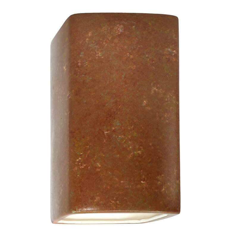 Justice Design Ambiance - Large Rectangle Wall Sconce - Open Top & Bottom - Replaceable Bulb - Rust Patina