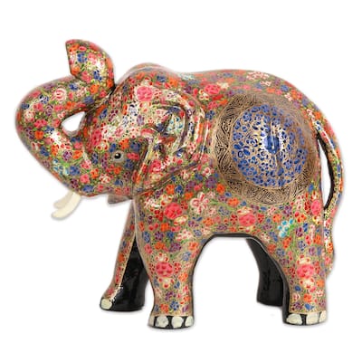Novica Handmade Colorful Floral Elephant Papier Mache Sculpture