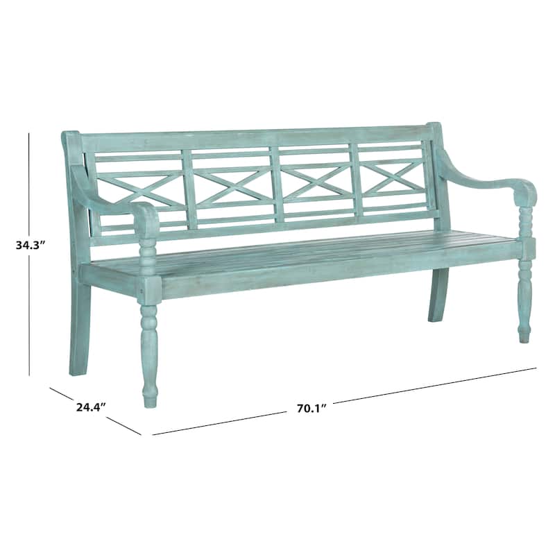 SAFAVIEH Outdoor Ruwaydah Acacia Wood Bench - 70Wx24Dx34H