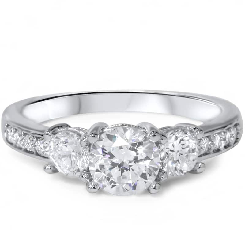 1 1/4ct Three Stone Round Diamond Engagement Ring White Gold