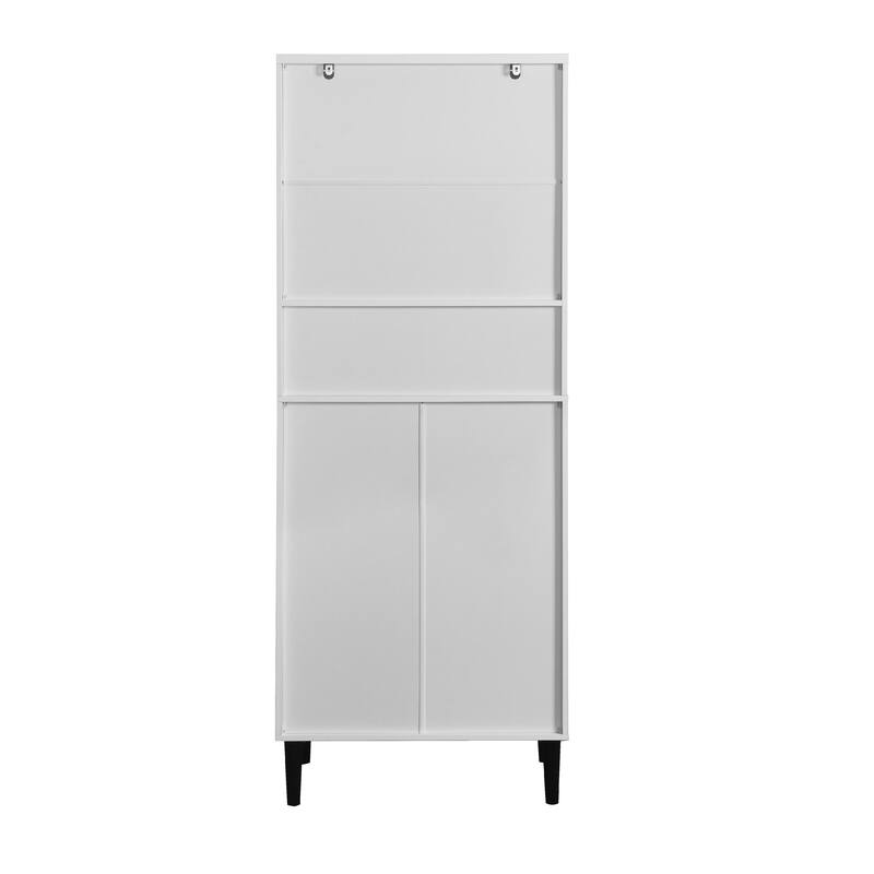 Tall Kitchen Pantry Cabinet with 2 Glass Display Doors & 2 Solid Doors
