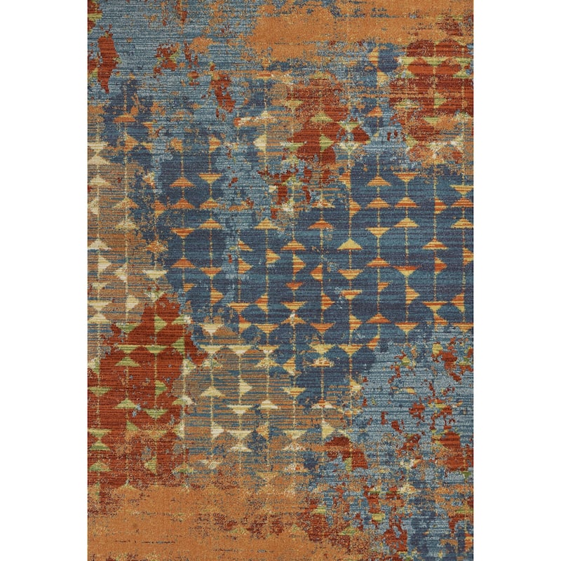 HomeRoots 3'x5' Blue Coral Abstract Triangular Strings Area Rug - 3' x 5' Oval - 3' x 5' Oval - Oxford Blue