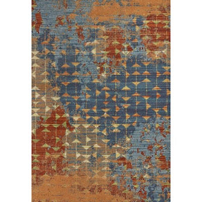 HomeRoots 3'x5' Blue Coral Abstract Triangular Strings Area Rug - 3' x 5' Oval