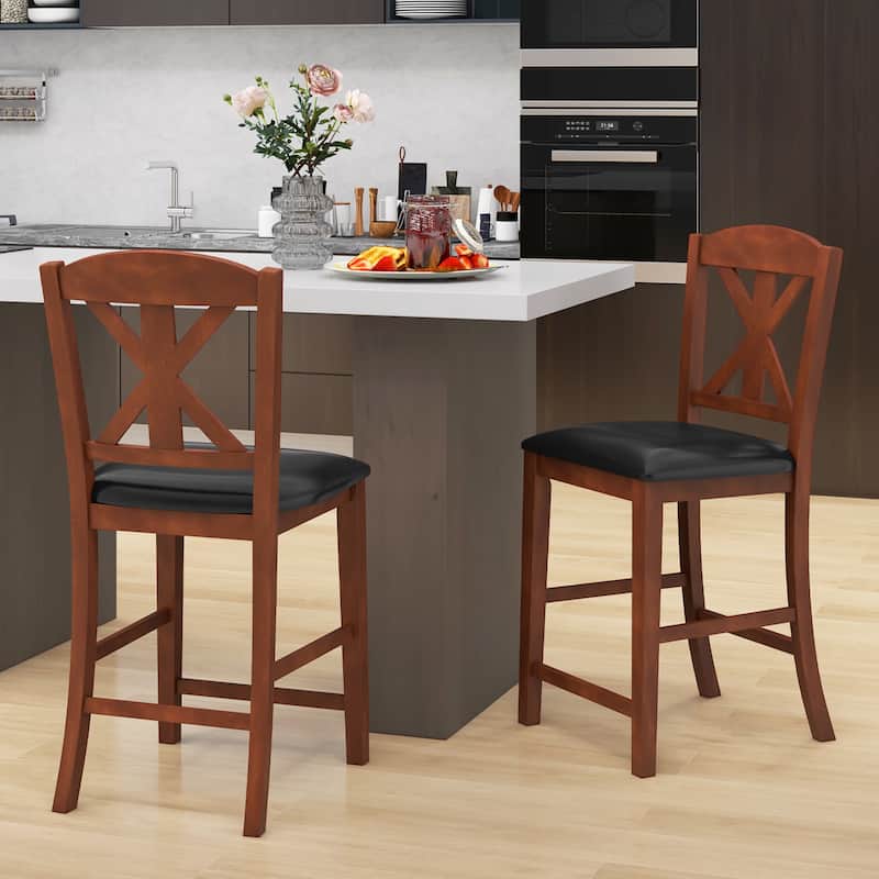 Gymax 24'' Modern Bar Stools Set of 2 w/ Hollowed High Backrest