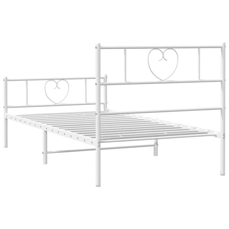vidaXL Twin Metal Bed Frame with Headboard, White, No Mattress - 77.2" x 41.3" x 35.4"