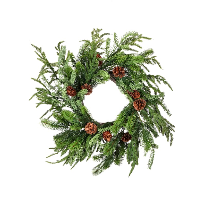 20" Real Touch Norfolk Spruce And Juniper Wreath - Green