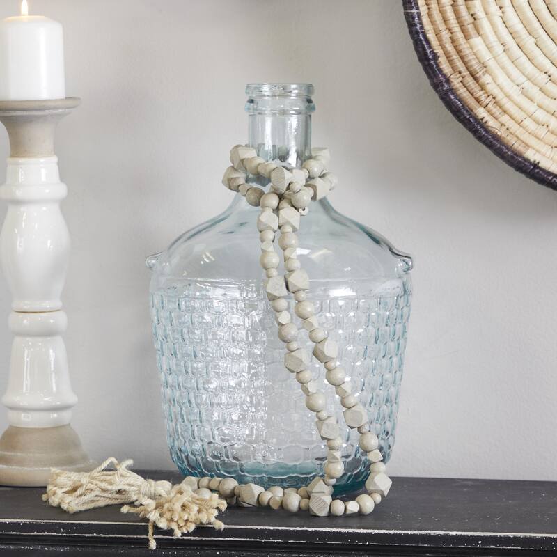 Mango Wood Handmade Hexagon Carved Geometric Long Beaded Garland with Tassel - Roche River Decor