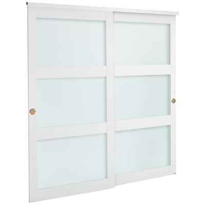 White Wood MDF Sliding Closet Doors with Frosted Glass Panels