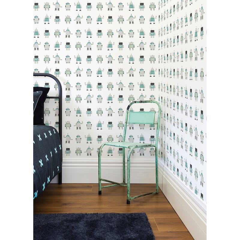 Chesapeake Callum Teal Robots Wallpaper - 20.9 x 396 x 0.025