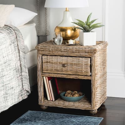 SAFAVIEH Epiphanie Wicker One Drawer Natural Kubu Grey Nightstand