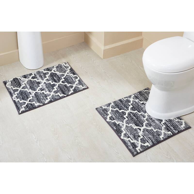 Better Trends Savio Collection 100% Micro Polyester Rectangle Soft Plush & Absorbent Water Machine Washable 2 Piece Bath Rug Set