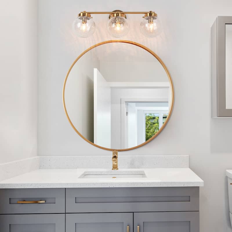 Bola Modern Farmhouse Gold Bathroom Vanity Light Globe Textured Glass Wall Sconces - W 21.7" x D 7.5" x H 8.7"