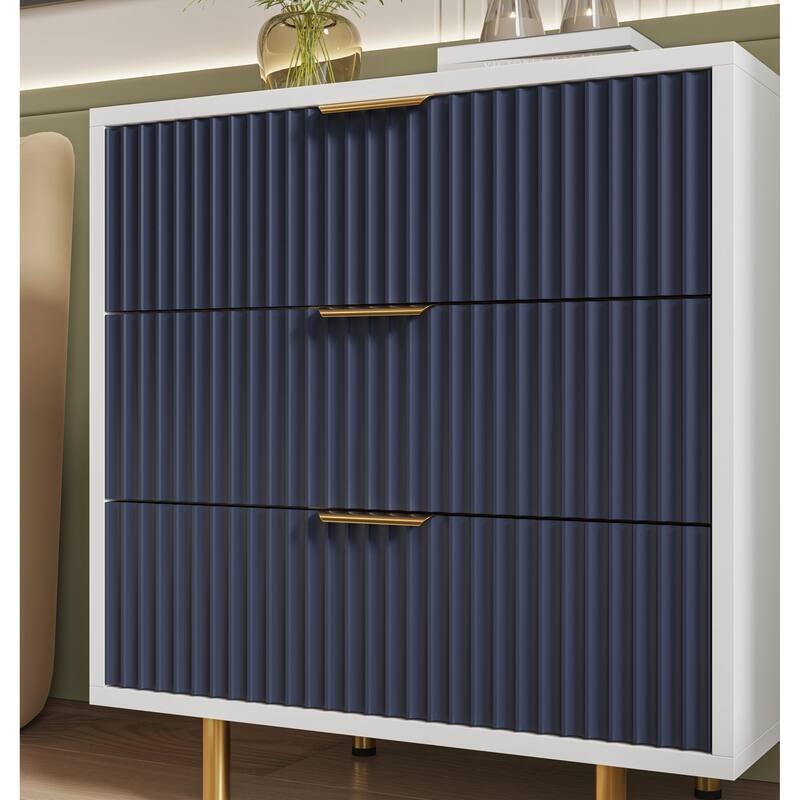 Vertical Stripe Accent Cabinet, Storage Cabinet with 3 Drawer Dresser, Fluted Nightstand with Deep Drawers