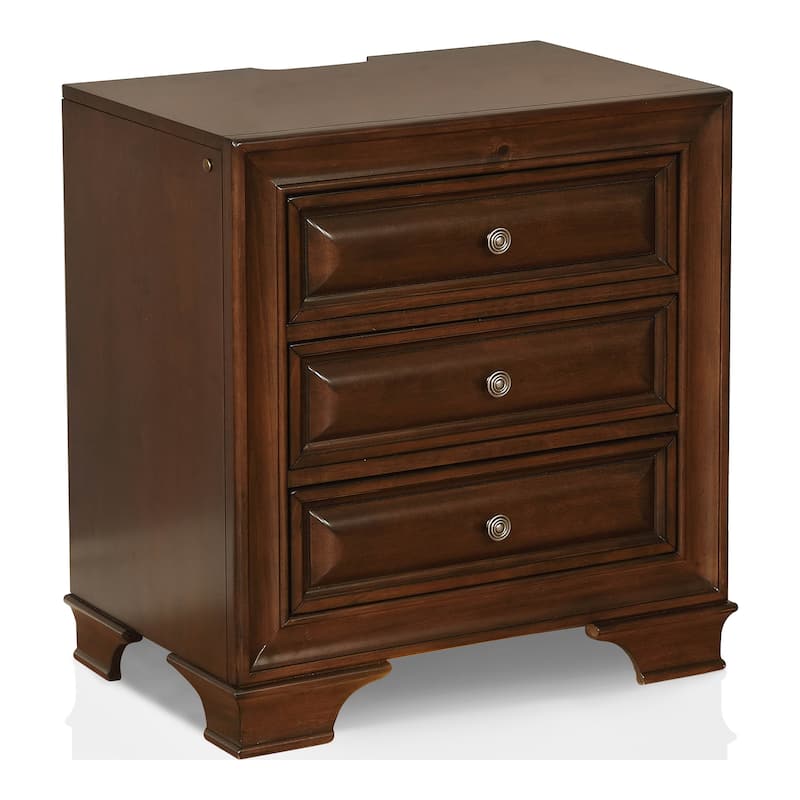Oslo Traditional Wood 3-Drawer Nightstand with USB by Furniture of America