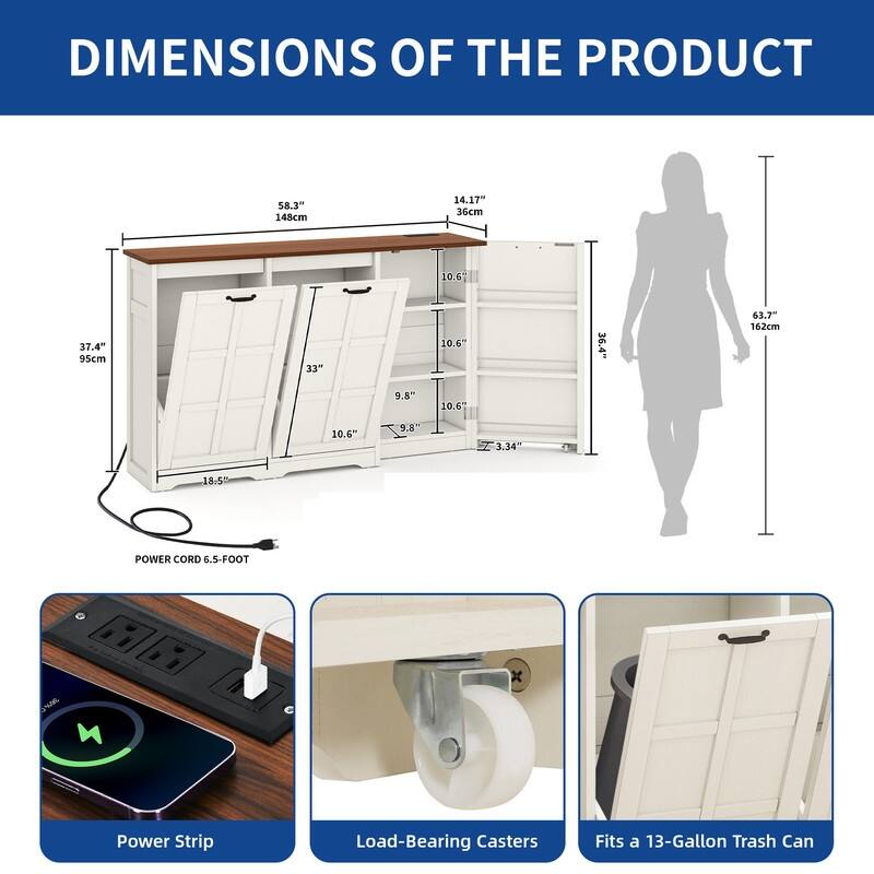 Double Tilt Out Trash Cabinet Kitchen Island with Storage