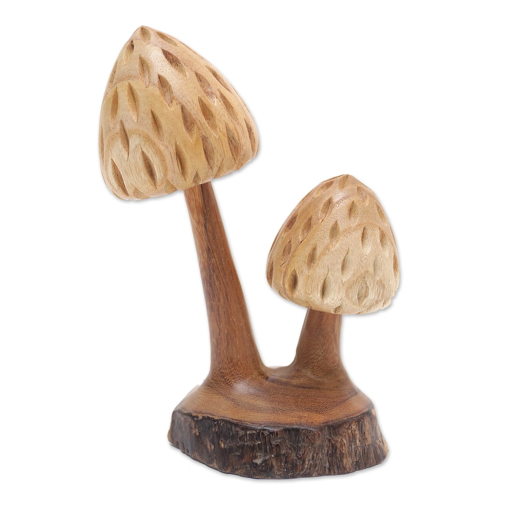 Novica Handmade Botanical Mushroom Wood Sculpture