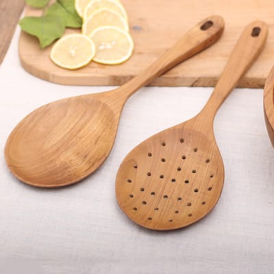 Novica Handmade Elegant Service Teak Wood Serving Spoons (Pair)