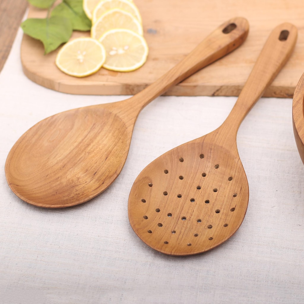Novica Handmade Elegant Service Teak Wood Serving Spoons (Pair)