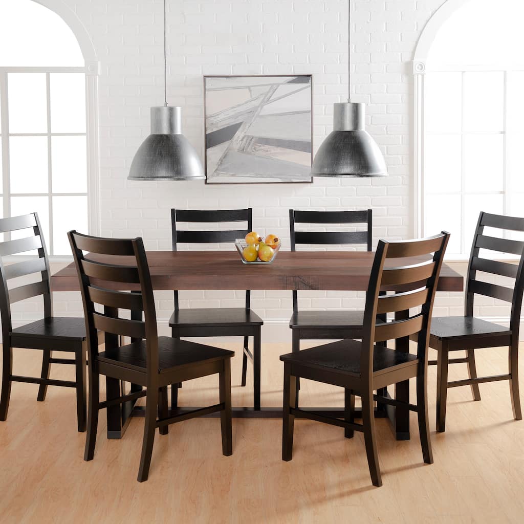 Walker Edison Solid Wood 7-Piece Dining Set with Ladder Back Chairs