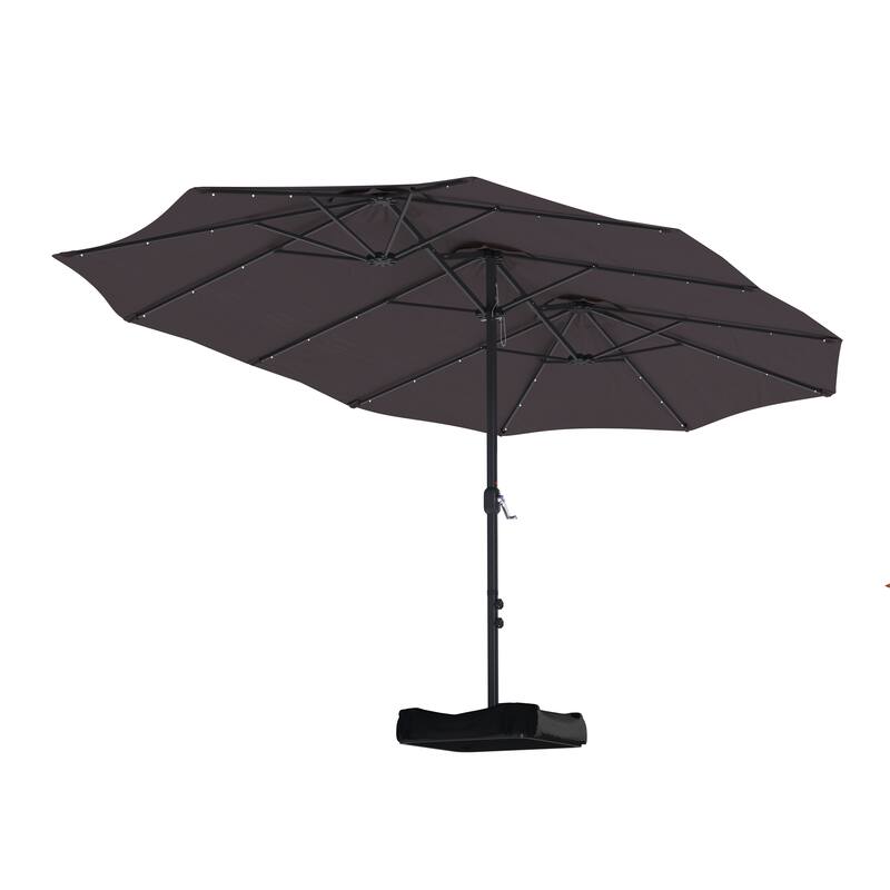 15-ft. Rectangular Crank Double-sided Outdoor Market Umbrella Solar LED Lighted Patio Umbrella with Base Included