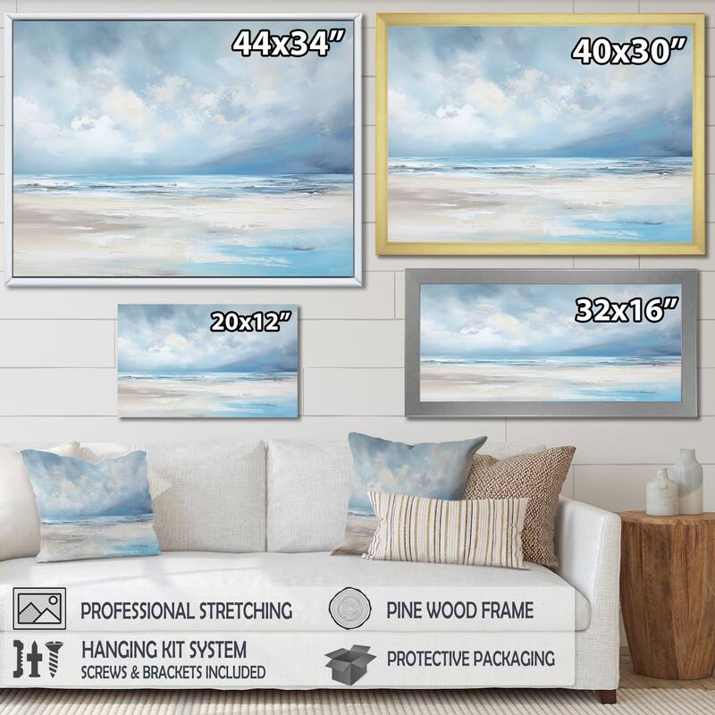 Designart "Coastal Beach Minimal Scenery " Coastal Ocean Framed Wall Art Living Room