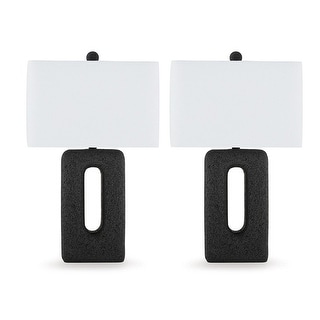 Rectangular Base Table Lamp Set of 2 Table Lamps with Black Rectangular Cutout Base and Fabric ...