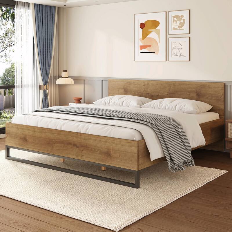 Engineered Wood Bed Frame, Natural & Black Color