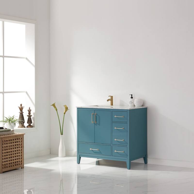 Altair Sutton Single Bathroom Vanity Set and Carrara White Countertop