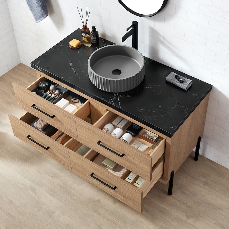 Trento Bath Vanity, Sintered Stone Top with Concrete Sink & Mirror