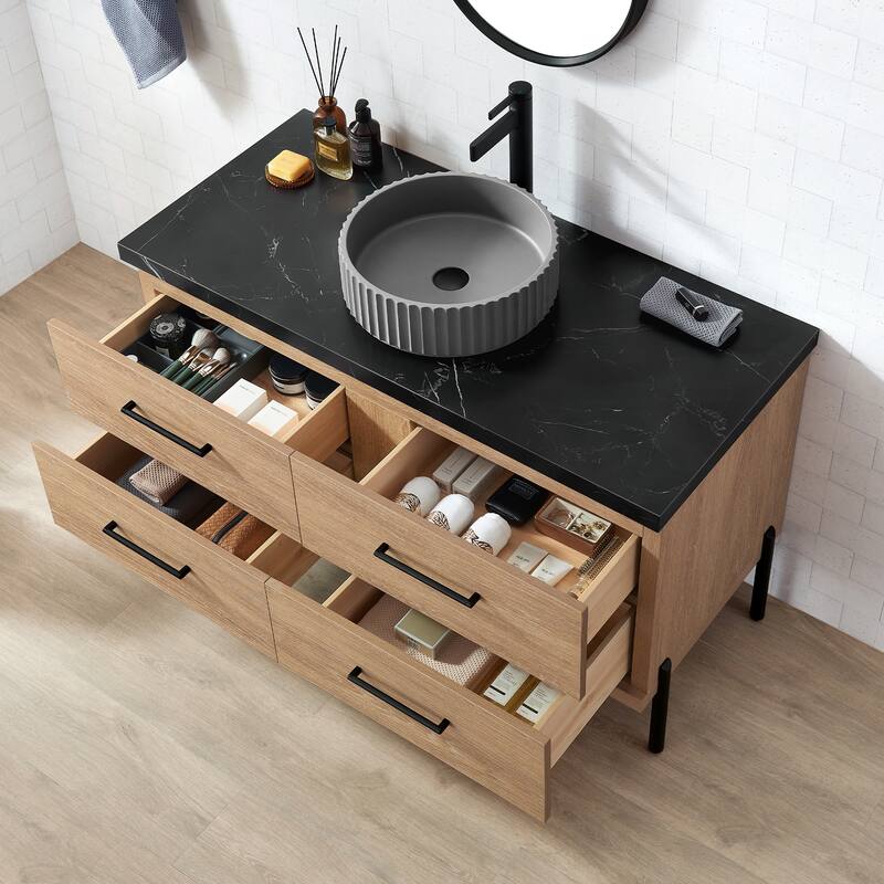 Trento Bath Vanity, Sintered Stone Top with Concrete Sink without Mirror