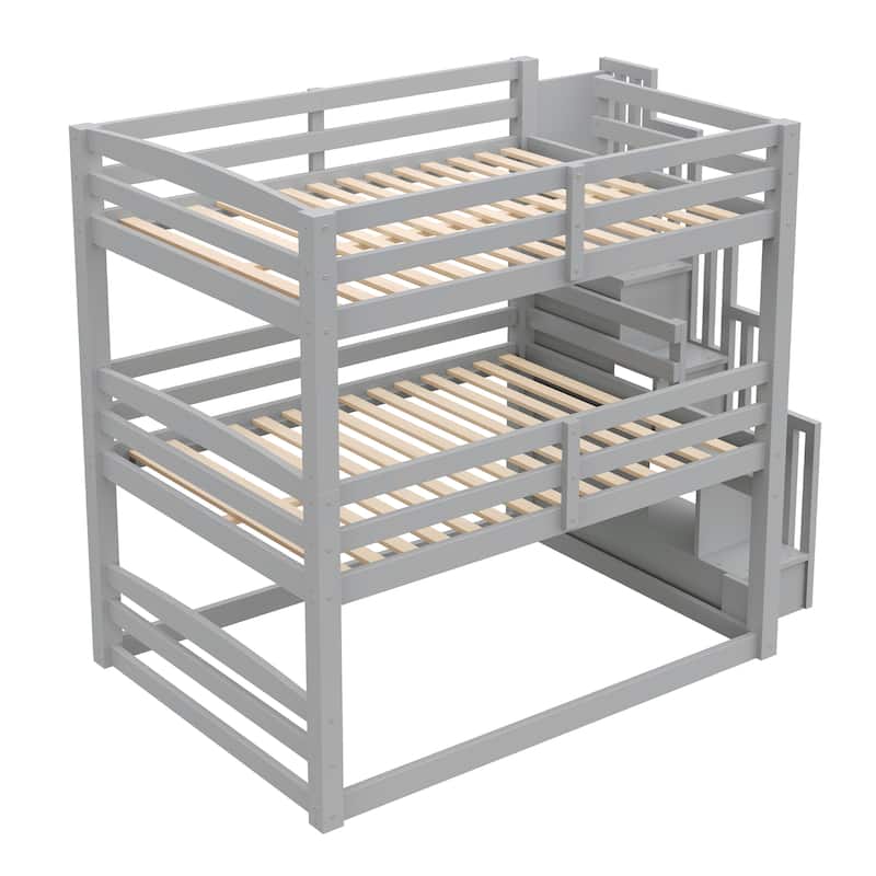 Separate Design Triple Bunk Bed with Storage Staircase, Converts to Bunk Bed and Platform Bed