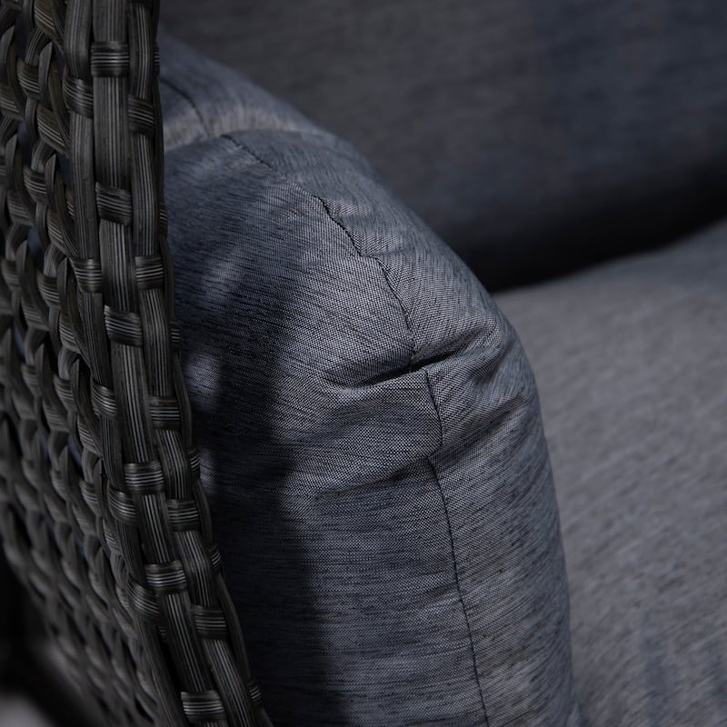 Patio 2-Person Hanging Egg Swing Chair Charcoal Wicker and Iron Frame Breathable Removable Cushion Covers by LeisureMod