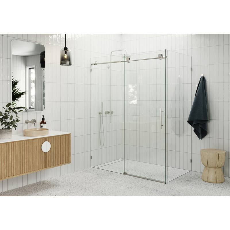 Glass Warehouse 60 in - 64 in x 30 in x 78 in Frameless Sliding Shower Door with Return Panel